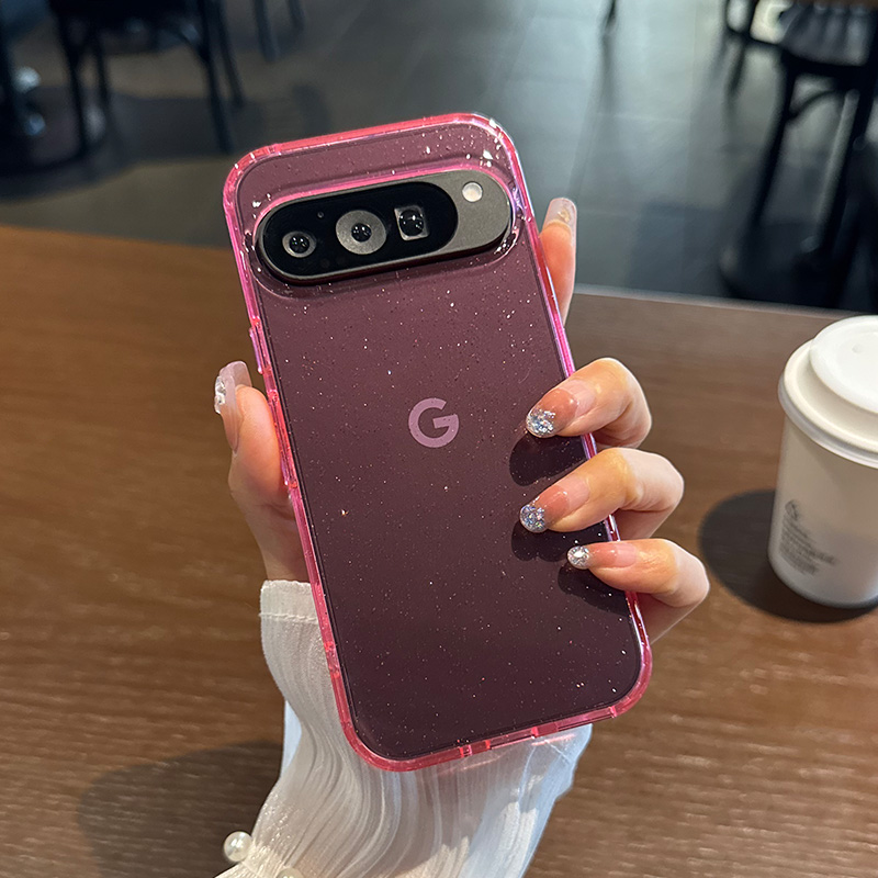 适用谷歌pixel9手机壳pro防摔p新款XL保护套por外壳Google闪粉透明轻奢高级感ins时尚女款粉色紫色细闪