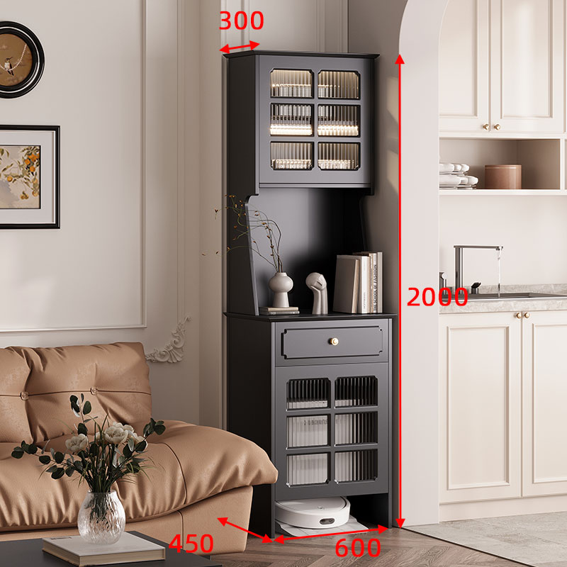 美式复古扫地机器人收纳柜高柜储物柜立柜客厅靠墙基站黑色置物柜