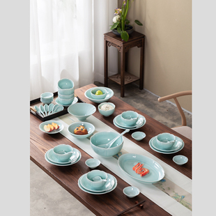 青屿瓷仓龙泉窑青瓷宋式美学餐具 饭碗 餐盘 家用高温瓷精美套装