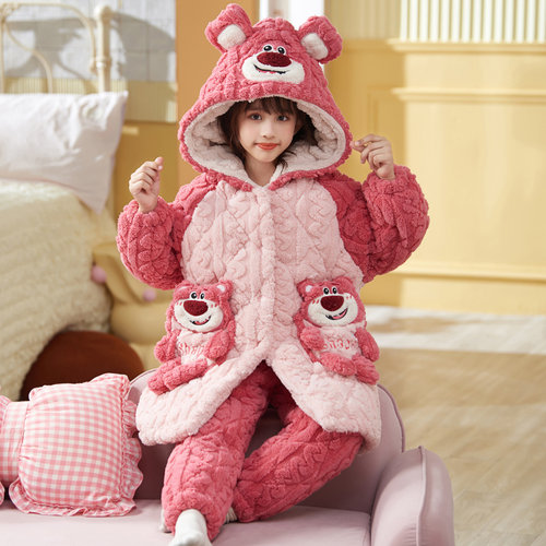 三层夹棉冬季儿童睡衣加绒加厚