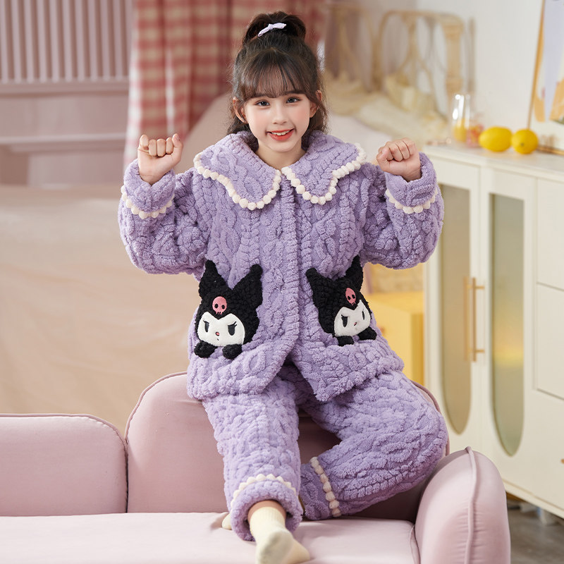 女童睡衣冬季三层夹棉加绒加厚