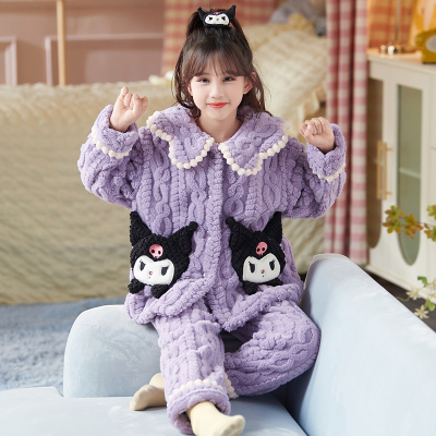 加厚女童睡衣法兰绒秋冬季