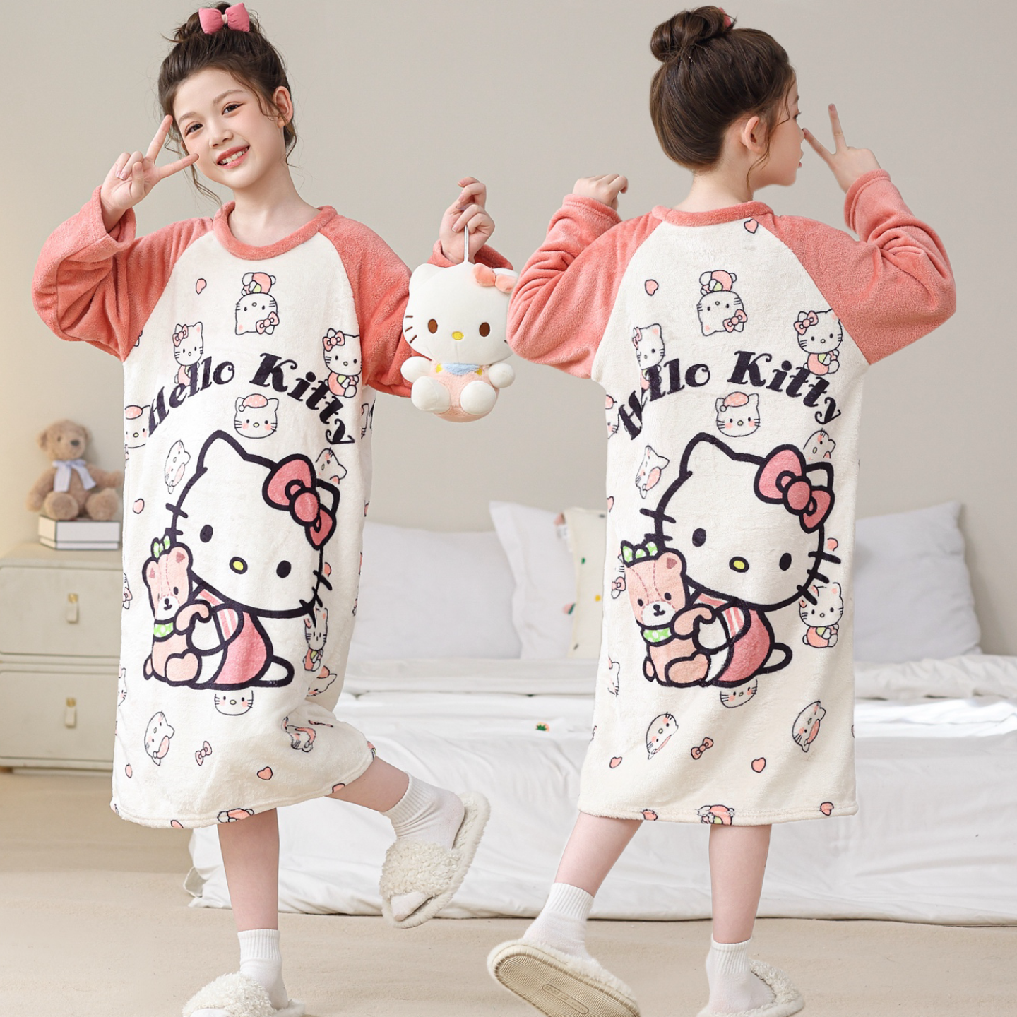 女童法兰绒睡裙长袖秋冬季款可爱卡通KT猫中大童小女孩儿童家居服,童装/婴儿装/亲子装,家居裙/睡裙,淘宝优惠券,粉丝福利购,淘宝优惠卷