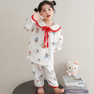 儿童睡衣女秋冬季加绒加厚法兰绒公主风女童冬款珊瑚绒女孩家居服