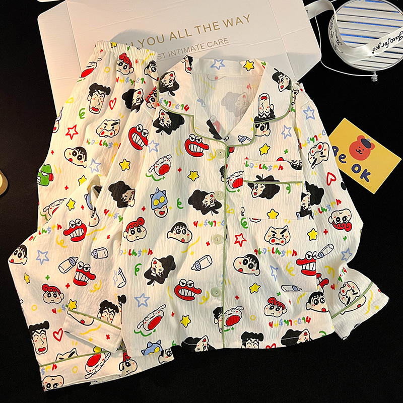 蜡笔小新男童睡衣长袖春秋季2025新款云朵棉大童青少年家居服套装