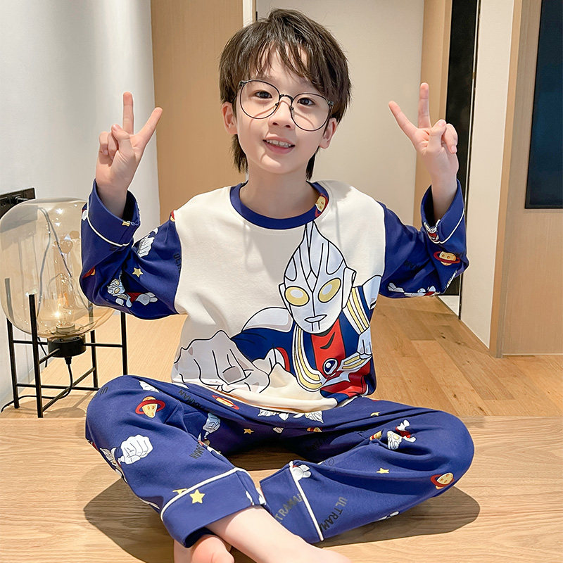 男童睡衣长袖纯棉薄款秋季中大童奥特曼小男孩儿童宝宝家居服套装