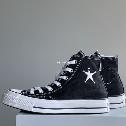 Converse匡威1970s stussy联名款黑白刺绣星星高帮帆布鞋A01765