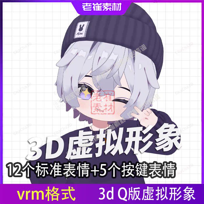 3d虚拟形象皮套 支持抖音小k直播姬b站warudo云镜男孩模型vrm成品