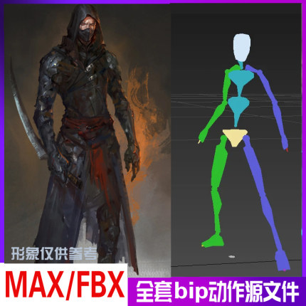 3Dmax动作库 BIP动作文件骨骼绑定动画 u3d跳跑fbx全套动作数据库