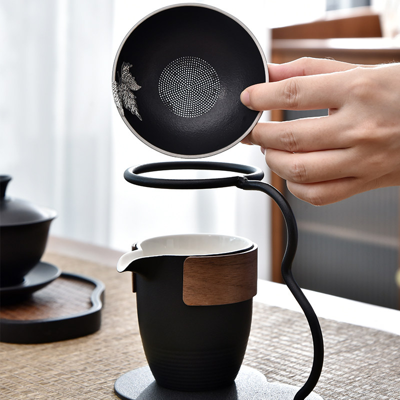 善简公道杯茶滤套装陶瓷家用功夫茶具配件分茶器茶海网漏茶隔防烫