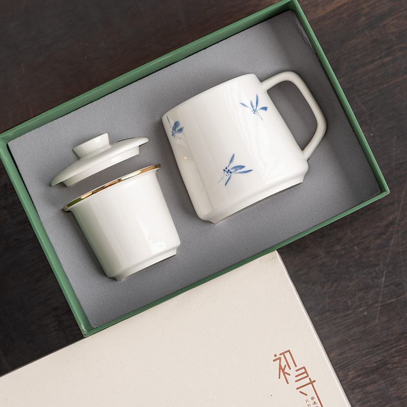 善简陶瓷男女马克泡茶杯带盖过滤