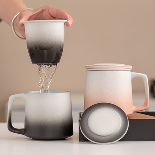 茶杯茶水分离带盖过滤陶瓷茶道杯子家用办公室个人会议大容量水杯