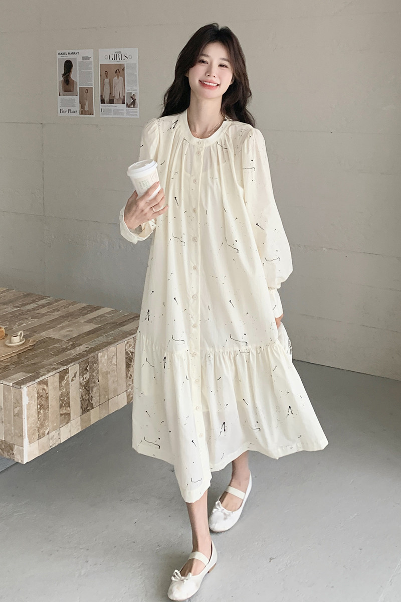 现货新品高级感轻奢水墨印花连衣裙2C259-6607-P165-K248,女装连衣裙,2C259