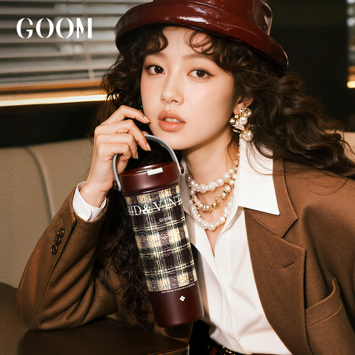 GOOM格纹保温杯女生高颜值杯子