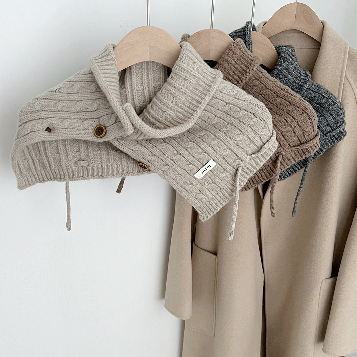 冬季新款纽扣围脖帽子两用复古麻花护颈脖套韩版防寒保暖护颈披肩