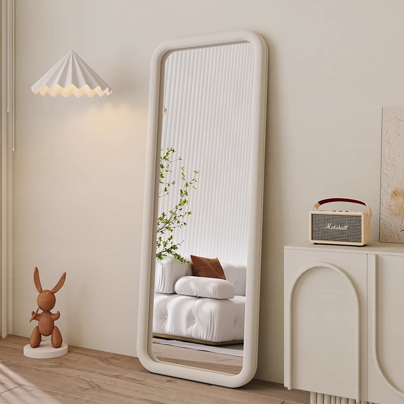 奶油风女生试衣镜子全身镜家用落地壁挂式网红ins风穿衣镜卧室