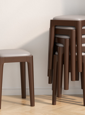 实木凳子家用可叠放软包板凳客厅木头矮凳简约现代小方凳餐桌椅子