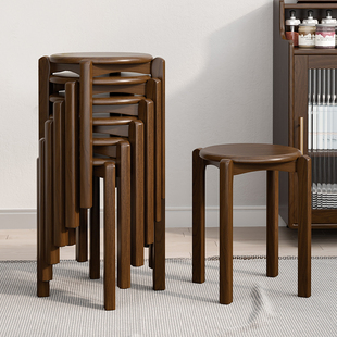 实木圆凳子家用木板凳家庭小凳子矮凳客厅木凳换鞋凳可叠放凳