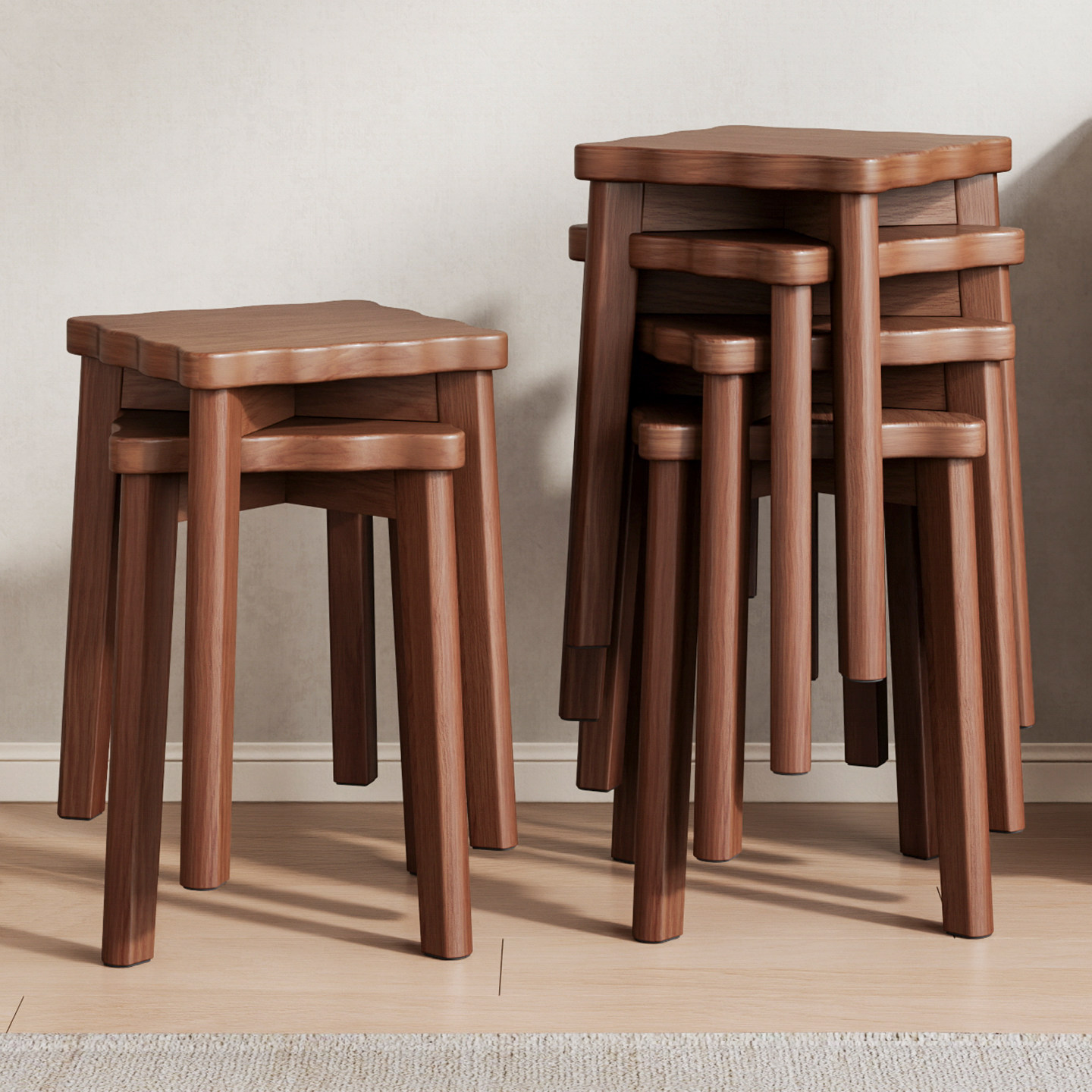 实木凳子家用小板凳网红圆凳可叠放餐椅方凳矮凳简约椅子换鞋凳