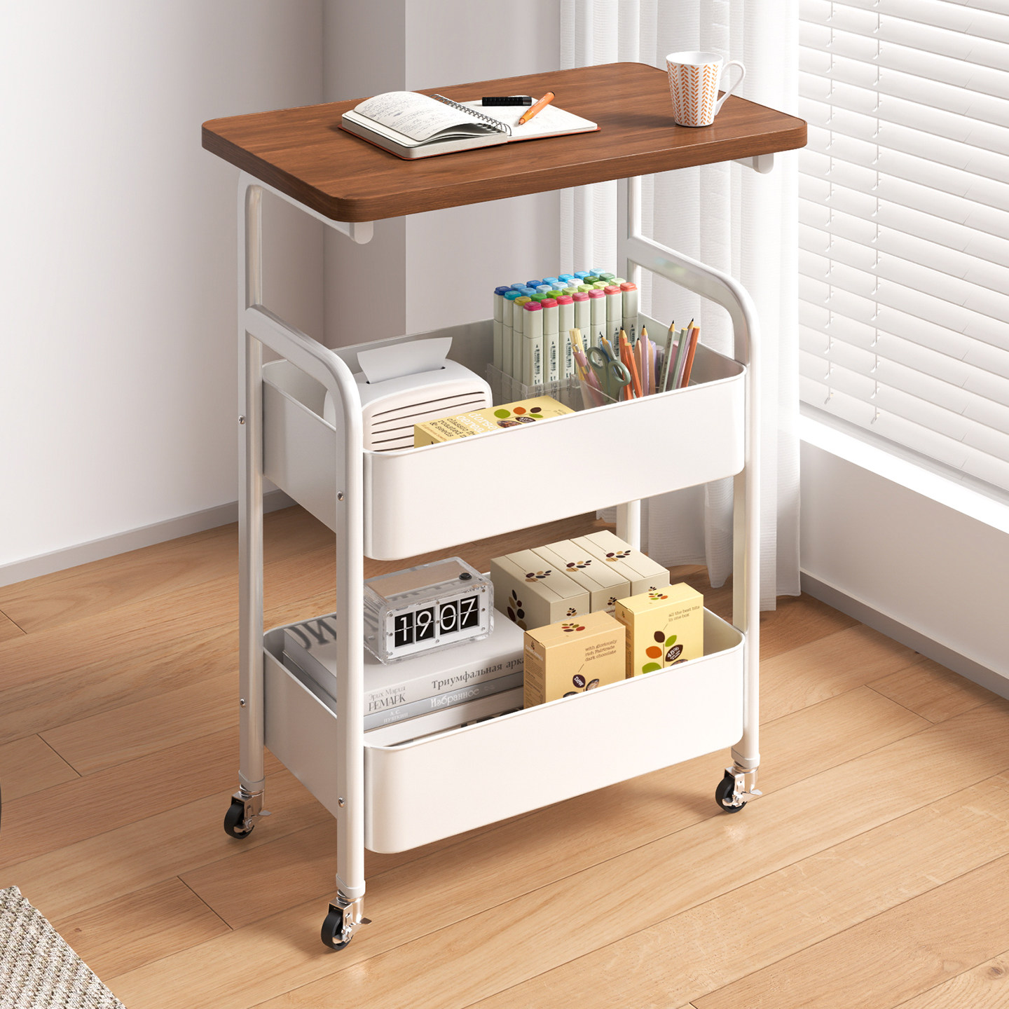 可移动小推车收纳置物架现代床头柜客厅沙发边几茶几零食收纳架子,住宅家具,移动边几/推车,淘宝优惠券,粉丝福利购,淘宝优惠卷
