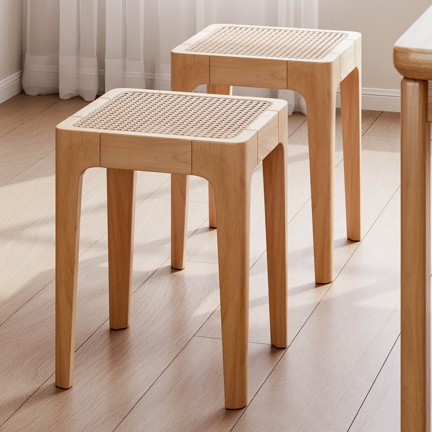 小方凳实木凳子家用可叠放备用餐桌凳结实耐用中古藤编板凳梳妆凳