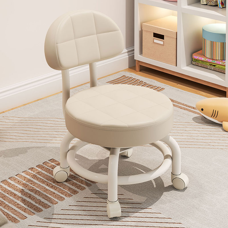 万向轮小凳子带滑轮矮凳家用换鞋凳儿童靠背椅子客厅圆凳软包板凳