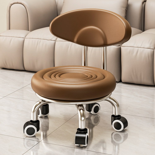 意式万向轮小凳子滑轮移动凳子家用矮凳带娃客厅带轮靠背小椅子