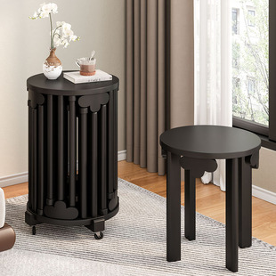 实木堆叠凳餐厅家用可叠放凳子橡木叠叠乐圆凳组合餐凳六合一凳子