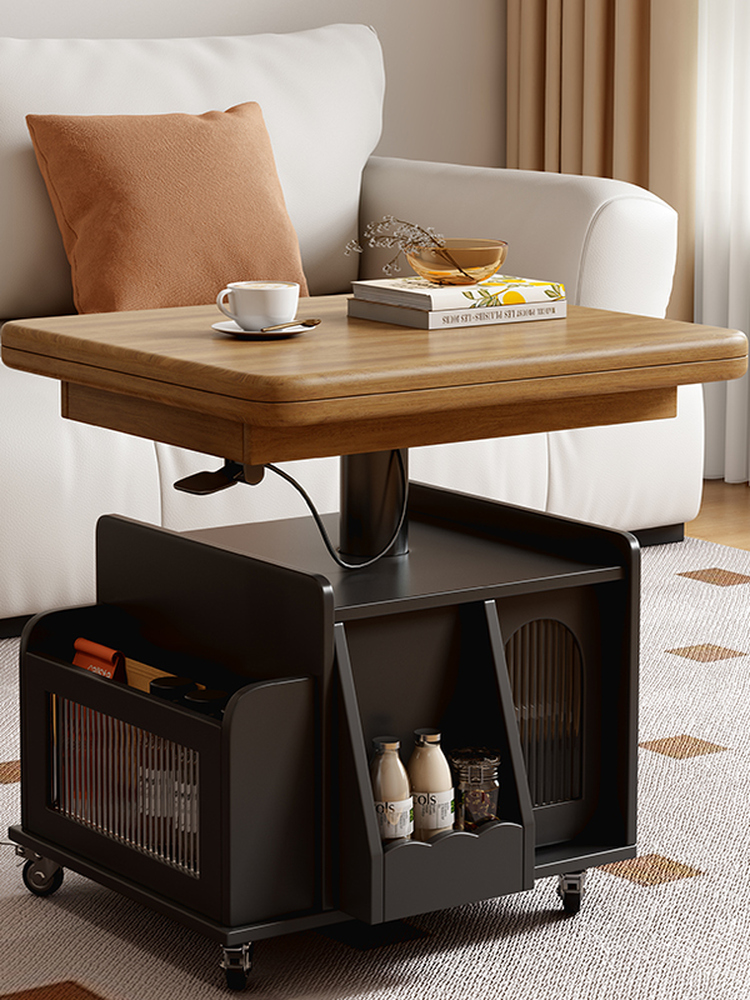升降茶几折叠移动推车多功能沙发餐桌两用实木茶台茶桌小户型客厅