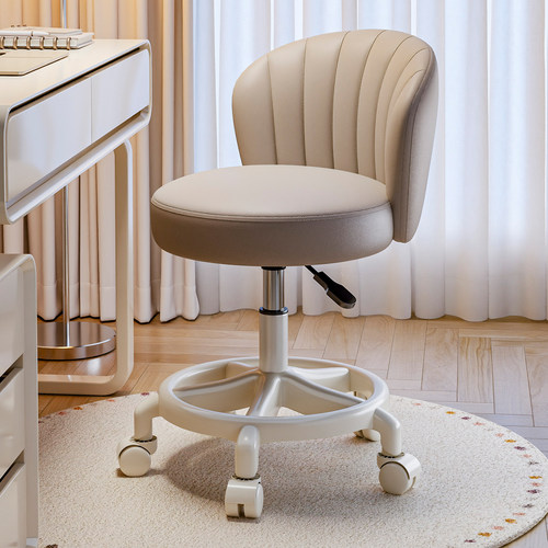 家用椅子靠背梳妆台凳子女生卧室升降转椅美甲凳滑轮奶油风化妆椅