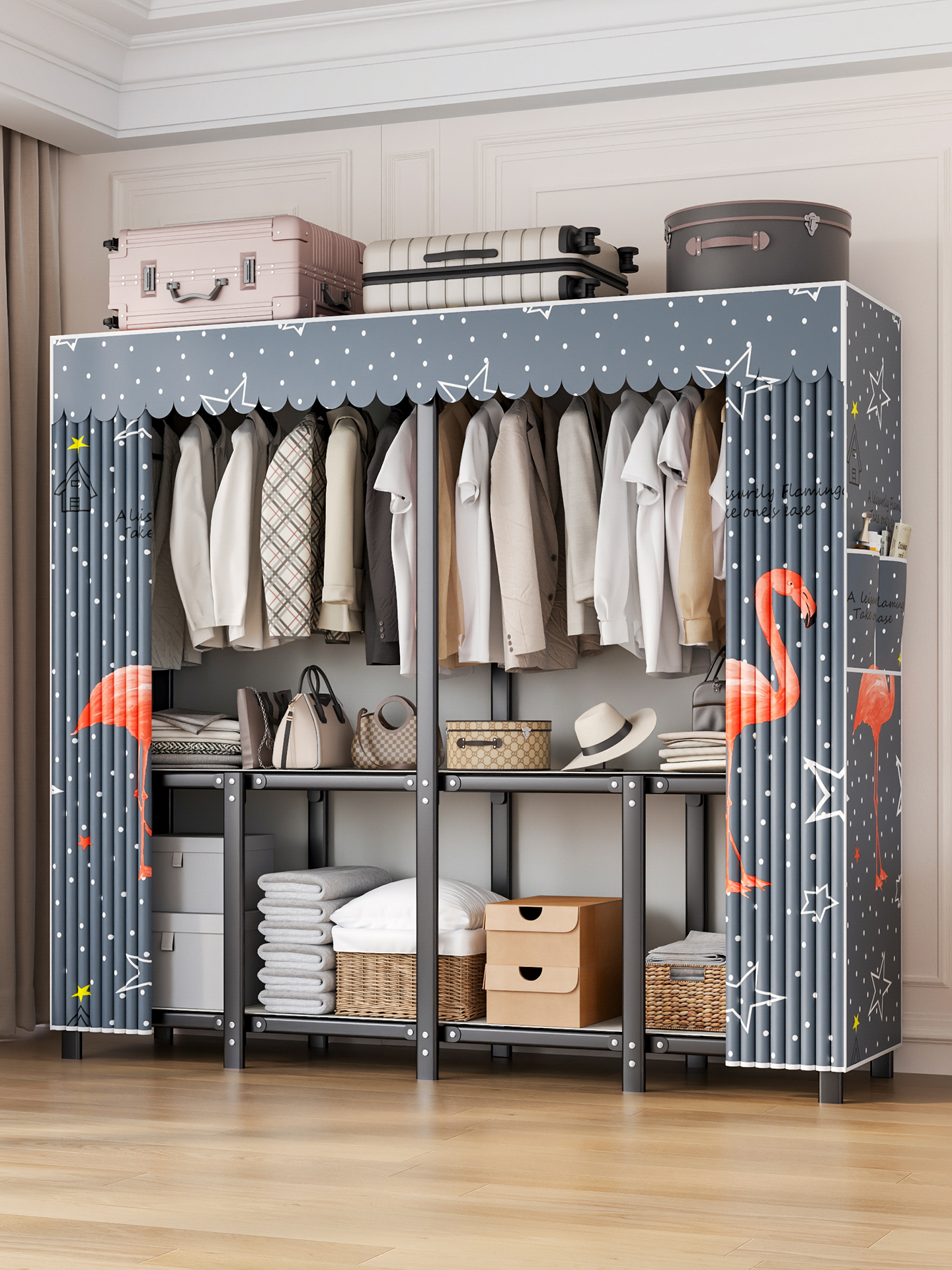 折叠简易布衣柜家用免安装卧室出租房用一体式经济型结实耐用衣橱