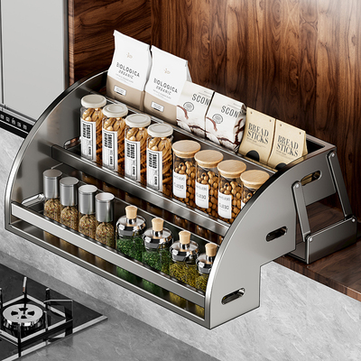 不锈钢厨房吊柜升降拉篮调料架