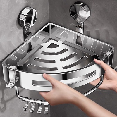 304不锈钢卫生间置物架吸盘洗漱台洗手间壁挂厕所浴室三角收纳架