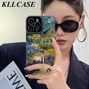 油画梵高村庄适用opporeno13pro手机壳reno12新款11女款10pro+高级感9硅胶8全包7se防摔6秋冬findx8小羊皮套