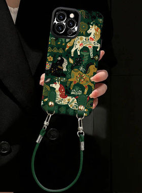 插画骏马挂绳适用vivox300pro手机壳x200promini新款x100女款x90s高级感x80pro+硅胶x70全包x50防摔x30小羊皮