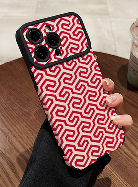 红色线条拼接适用苹果17promax手机壳iPhoneAir新款16pro女款15plus高级感14硅胶全包防摔13超薄12大视窗11套