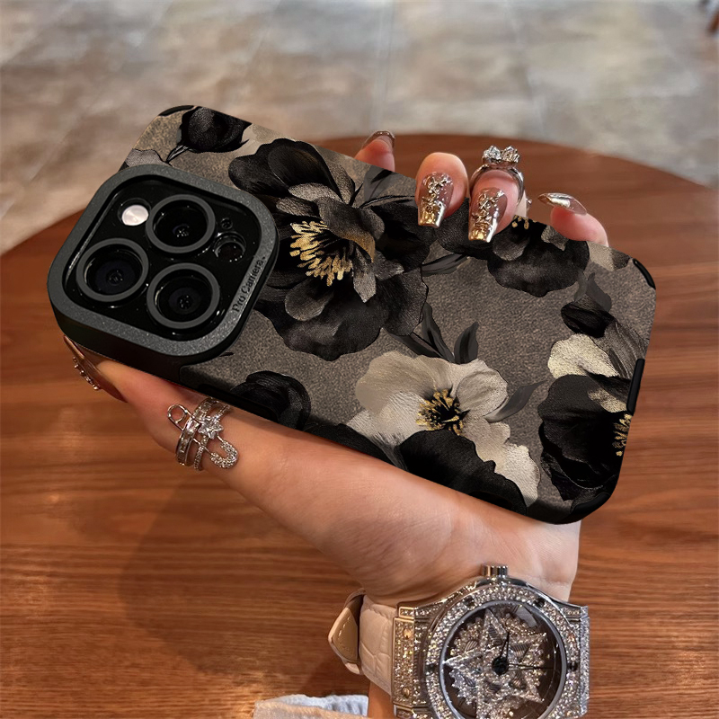 苹果iPhone硅胶新款复古白金花朵