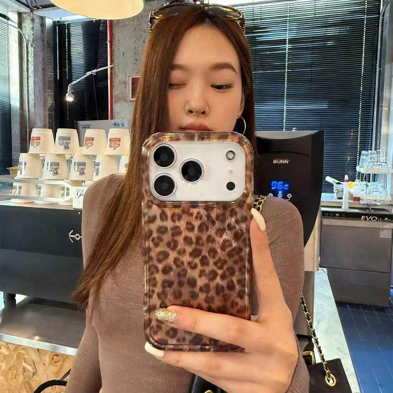 秋冬豹纹适用苹果18promax手机壳iPhone17新款16pro女款15plus高级感14硅胶全包防摔13个性12ins风小众创意套