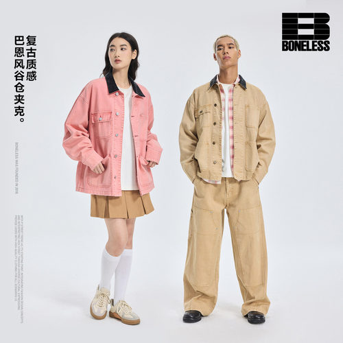 【商场同款】BONELESS复古水洗做旧谷仓夹克纯棉皮牌巴恩风外套秋