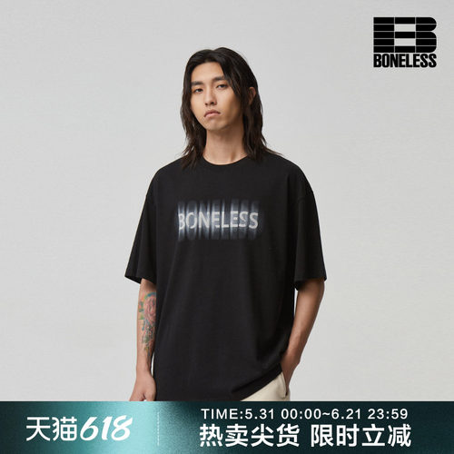 BONELESS虚化发泡印花宽松短袖