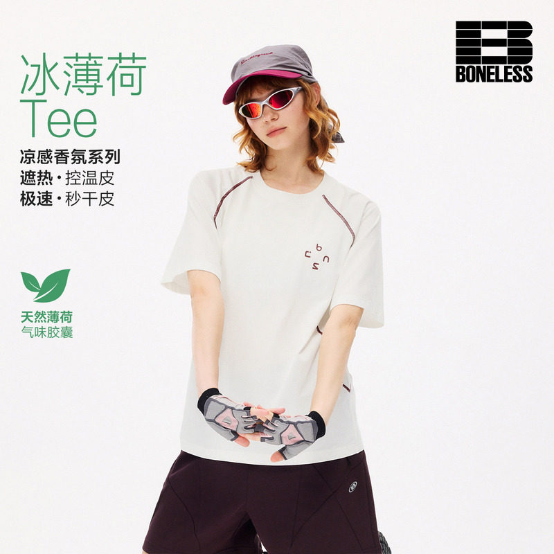 BONELESS冰薄荷Tee凉感速干撞色短袖T恤哈苏线宽松透气插肩上衣男图片