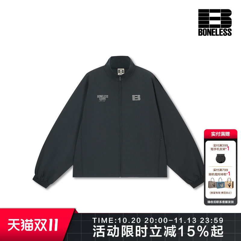 【云端触感】BONELESS刺绣宽松立领薄夹克休闲外套抽绳运动上衣潮