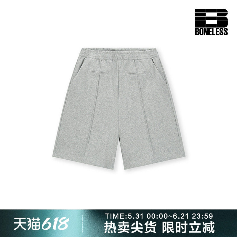 BONELESS空气层基础休闲短裤夏季新款双唇袋抽绳宽松运动五分裤男
