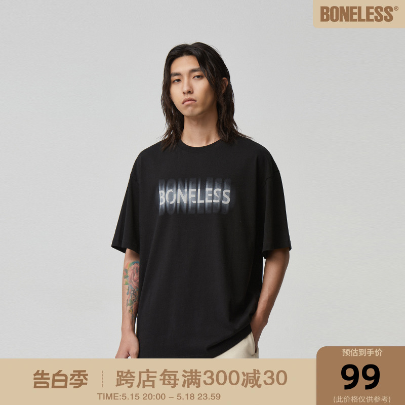 BONELESS虚化发泡印花宽松短袖