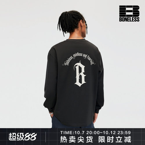 BONELESS圆弧B字印花长袖上衣