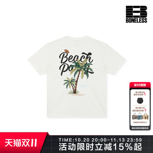 【商场同款】BONELESS复古椰树刺绣排版亲肤透气纯棉圆领短袖T恤