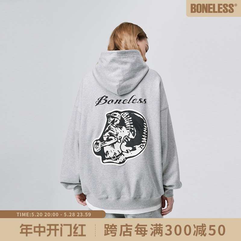 BONELESS发泡印花基础连帽卫衣