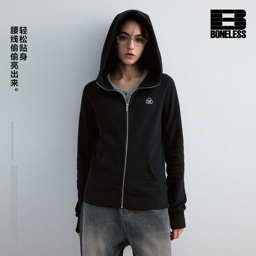 BONELESS软糯针织沙漏腰高领拉链显瘦cleanfit开衫连帽卫衣
