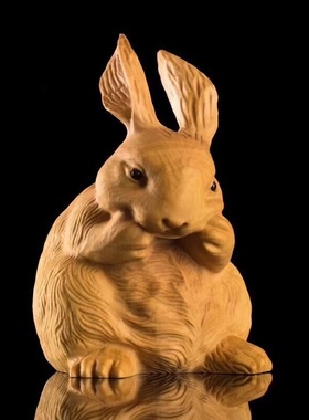 黄杨木雕十二生肖可爱兔子手把件汽车饰品家居茶宠摆件动物工艺品