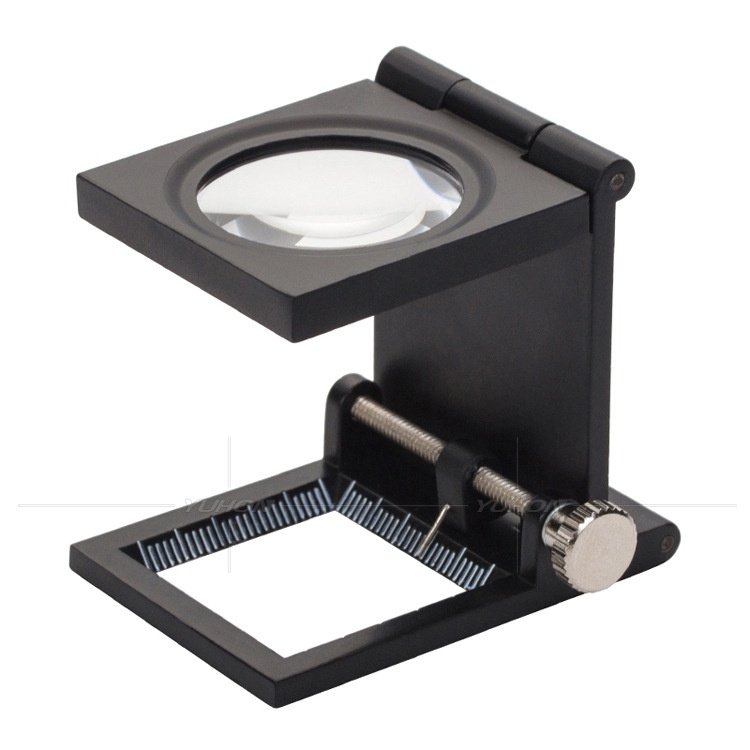 全金属三折叠式带指针放大镜10倍鉴定古董珠宝英寸厘米刻度尺测量